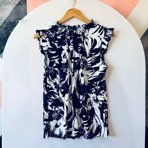 Adrienne Vittadini Black and White Ruffle Sleeve Blouse